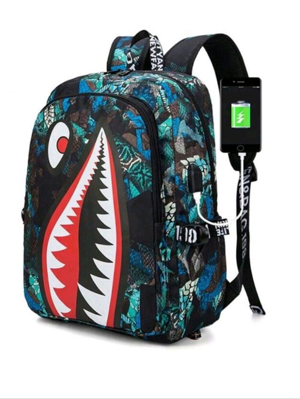 Men's Shark-Graphic Blue Camo Backpack - Unbranded